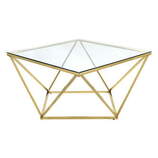 Zdjęcie do “Stolik złoty chromowany z szklanym blatem diament 65x65cm”.