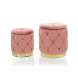 Zdjęcie do “Zestaw puf z pojemnikiem w kolorze różowym na złotej podstawie”.