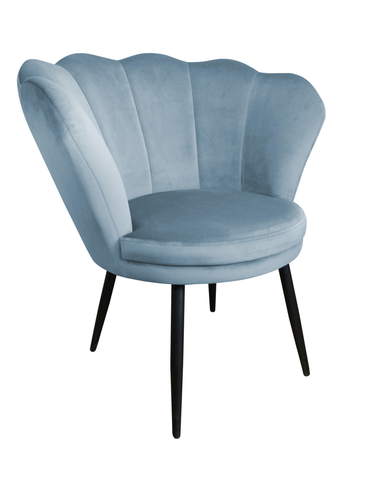 Fotel muszla w kolorze jasnoniebieskim bluvel06 na metalowych nogach
