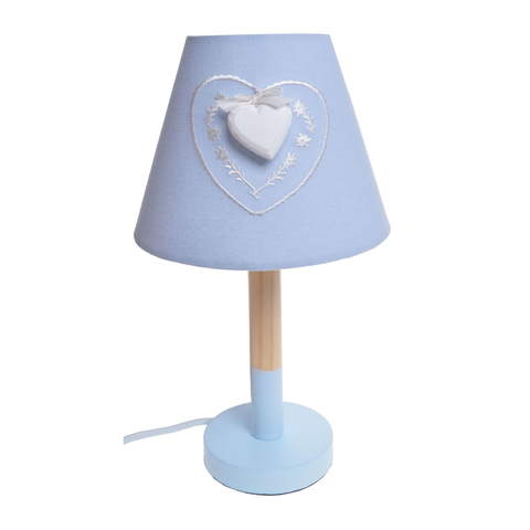 Lampa drewniana w kolorze błękitnym z sercem 17X17X33CM