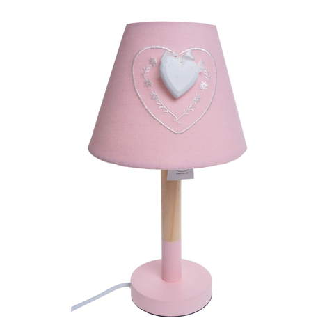 Lampa drewniana z sercem w kolorze różowym 17X17X33CM
