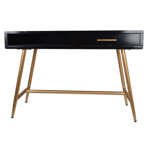 Czarne biurko w stylu Glamour na złotych nogach z szufladami