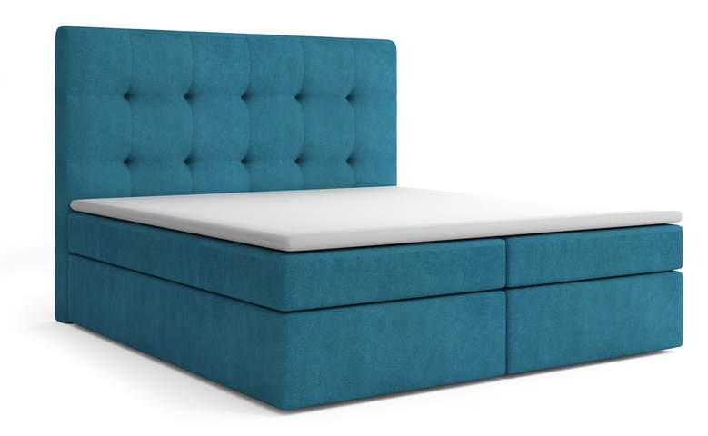 Łóżko kontynentalne niebieskie z pikowanym wezgłowiem 160x200