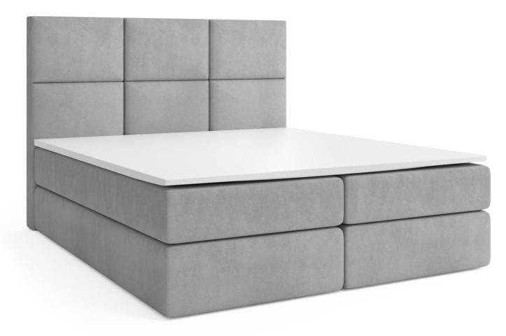 Łóżko kontynentalne szare z panelami tapicerowanymi welurowe 160x200