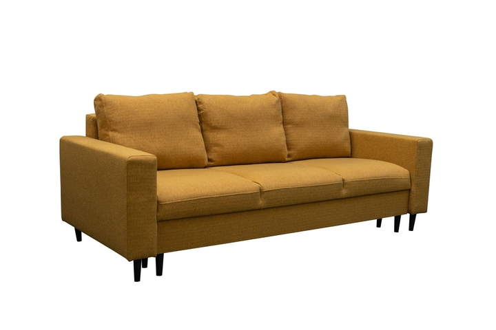 Sofa 3-osobowa na drewnianych nogach musztardowa rozkładana