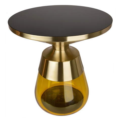Złoty stolik kawowy chromowany z żółtym szkłem 50x50cm