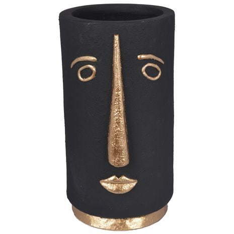 Doniczka ceramiczna w kolorze czarnym z wzorem twarzy