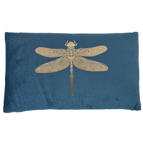 Poduszka welurowa w kolorze niebieskim ze złotym wzorem
