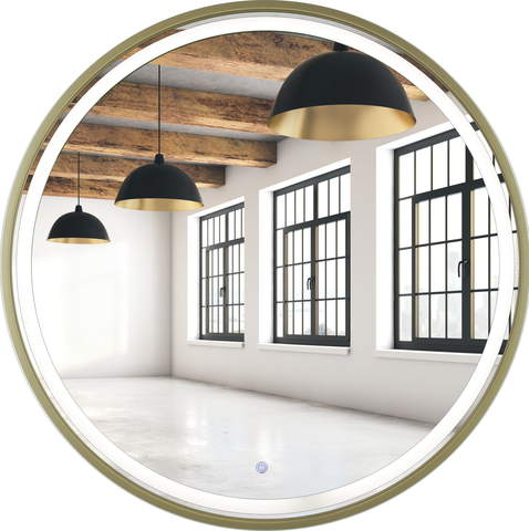 Lustro okrągłe 80cm złote rama MDF LED z piaskowaniem