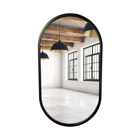 Lustro owalne czarne rama MDF 75x40cm