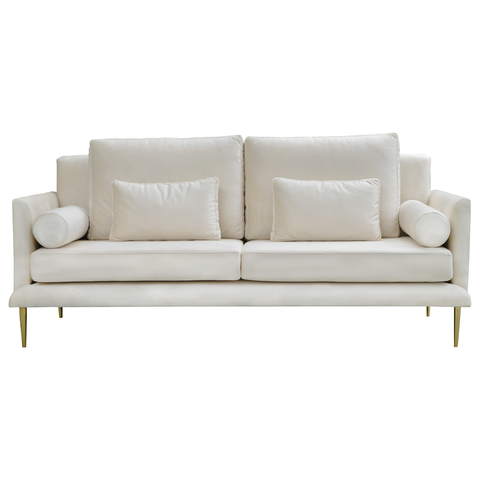 Sofa 3-osobowa w kolorze beżowym na metalowych złotych nogach  
