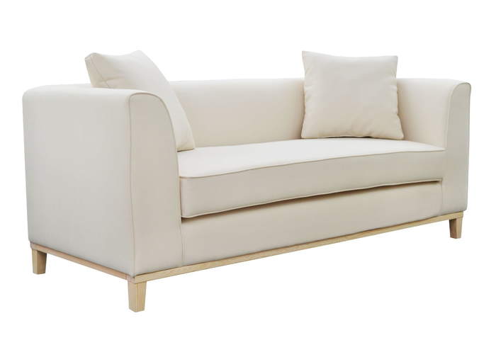 Sofa 3-osobowa w kolorze beżowym na drewnianych nogach  