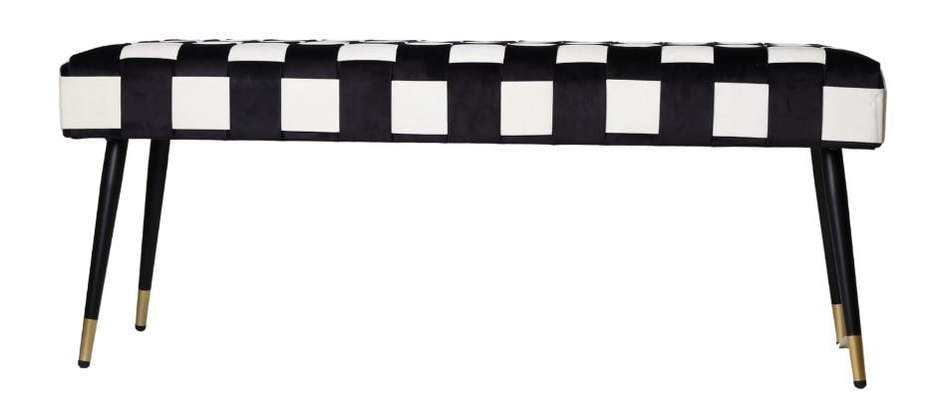 Puf tapicerowany czarno-biały na metalowych czarno-złotych nogach 42x48x121cm