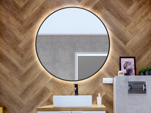 Lustro okrągłe 100cm w czarnej ramie podświetlone LED 
