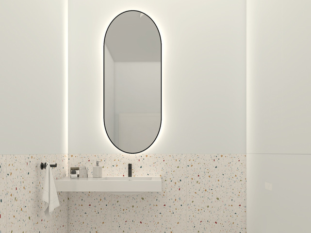 Lustro owalne w czarnej ramie aluminiowej LED 40x100cm