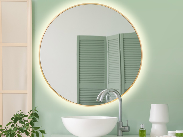 Lustro LED okrągłe 70cm złote w aluminiowej ramie 
