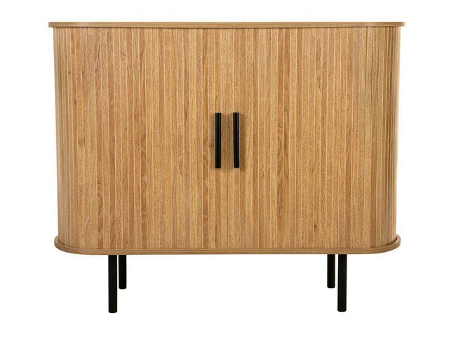 Komoda owalna z ryflowanymi frontami BOHO dąb czarne uchwyty 100 cm