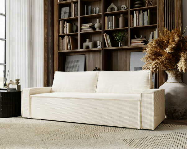 Sofa z funkcją spania Lili kremowa sztruks Zoom 01