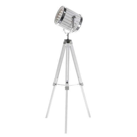 Lampa na trójnogu ze stali chromowanej w kolorze białym 155cm