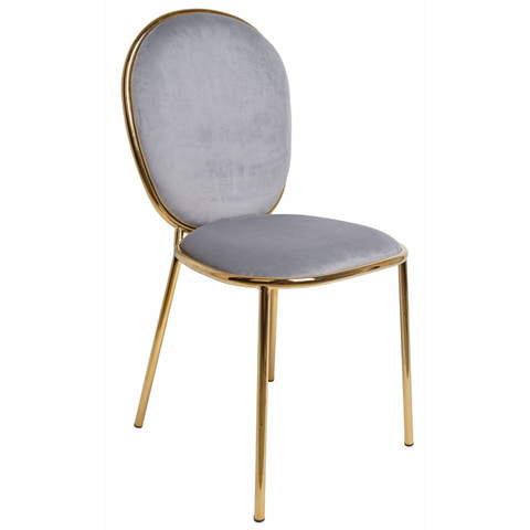 Welurowe krzesło w kolorze szarym z metalowymi złotymi nogami 