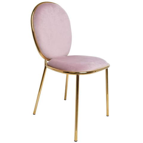 Welurowe krzesło w kolorze różowym z metalowymi złotymi nogami 
