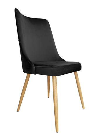 Krzesło Tapicerowane w kolorze czarnym nogi dąb