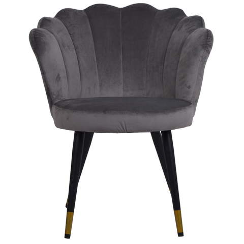 Krzesło welurowe muszla w kolorze szarym na czarnych nogach
