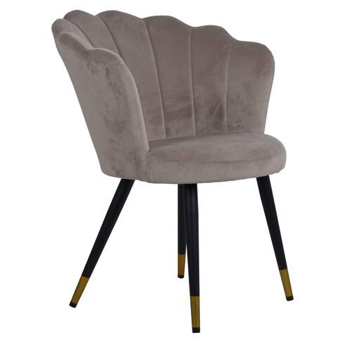 Krzesło welurowe muszla w kolorze beżowym na czarnych nogach