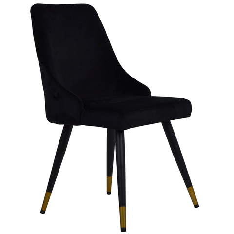 Krzesło welurowe pikowane w kolorze czarnym na czarnych nogach