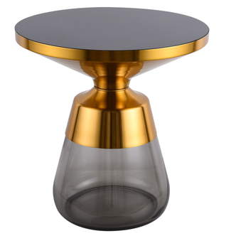 Złoty stolik kawowy chromowany z szarym szkłem 50x50cm