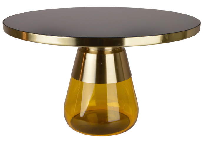 Złoty stolik kawowy chromowany z żółtym szkłem 75x47cm