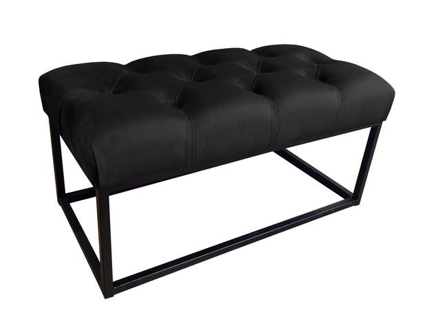 Puf tapicerowany Chesterfield na metalowym stelażu w tkaninie Magic Velvet czarny