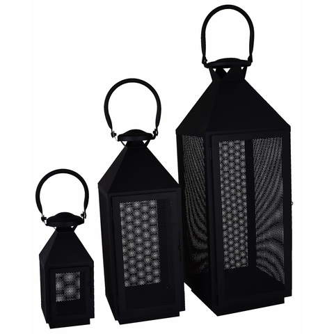 Komplet metalowych latarni w kolorze czarnym 54cm