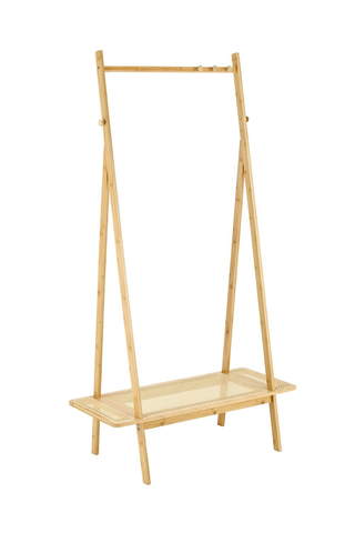 Wieszak drewniany z rattanową półką w kolorze naturalnym 168cm Wieszak drewniany z rattanową półką w kolorze naturalnym 168cm