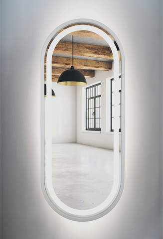 Lustro owalne srebrne rama MDF LED z piaskowaniem 45x80 Lustro owalne srebrne rama MDF LED z piaskowaniem 45x80