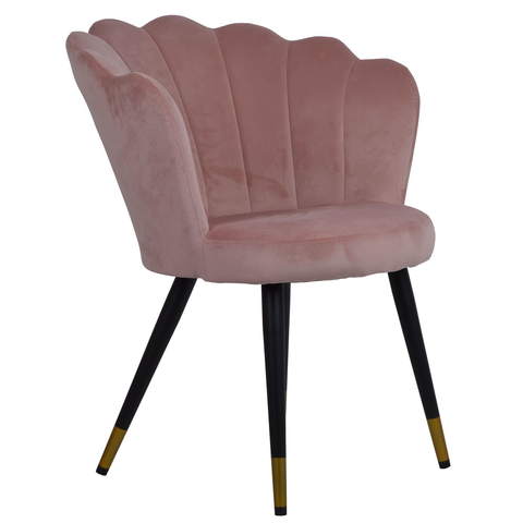 Krzesło muszla w kolorze jasnoróżowym NINA na czarnych nogach