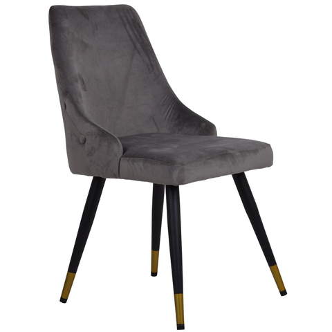 Krzesło welurowe pikowane w kolorze szarym na czarnych nogach